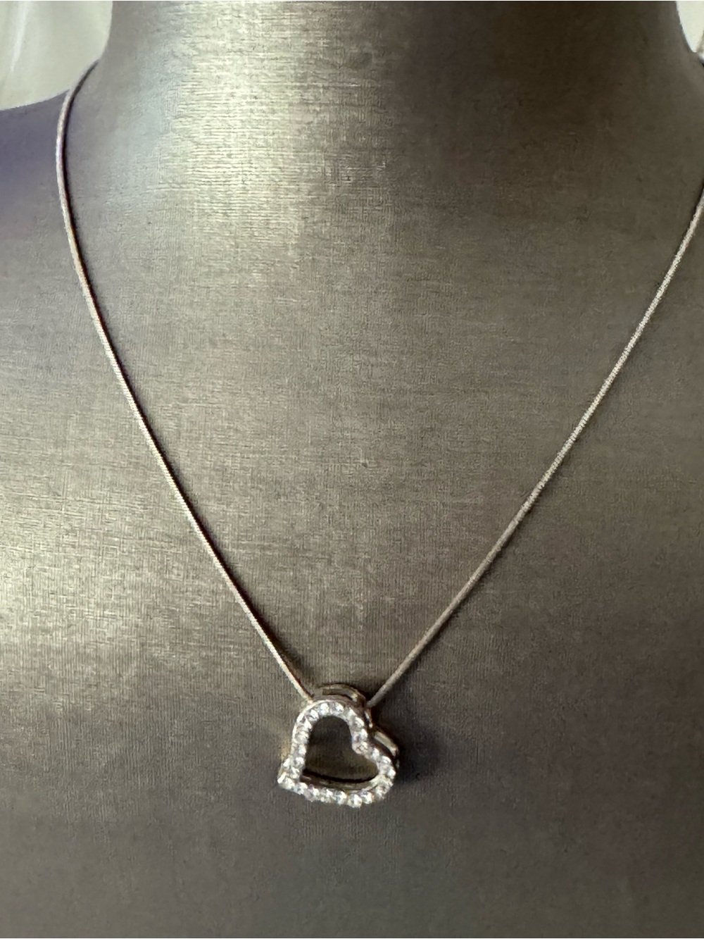 Sterling Silver Heart Pendant Necklace with Clear Crystals - Women Jewelry